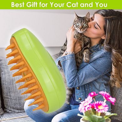 3-in-1 Cat Grooming Steam Brush, USB Rechargeable Pet Hair Comb & Massage Brush for Dogs/Cats