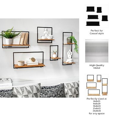 Sagebrook Home Chic Iron & Plywood Wall Shelves Set Of 5 - Modern Storage Decor