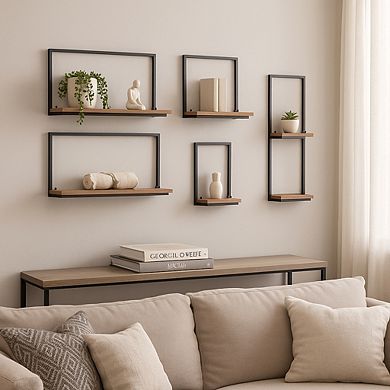 Sagebrook Home Chic Iron & Plywood Wall Shelves Set Of 5 - Modern Storage Decor