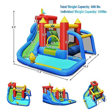 Costway Inflatable Bouncer Water Climb Slide Bounce House Splash Pool w/ Blower