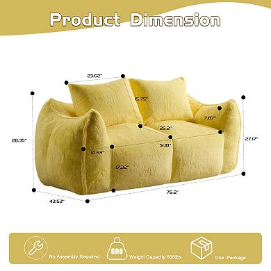 Whisen Giant Bean Bag Couch Ultra Soft Fluffy Loveseat Oversized Chase Lounge Chair with Pillows
