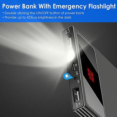 20000mAh Ultra-Thin Power Bank Dual USB Fast Charger with Flashlight & Battery Display