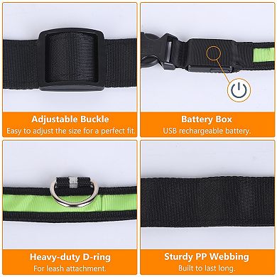 LED Dog Collar USB Rechargeable Adjustable Light Up Safety Collar for Night Walking