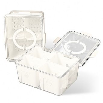 2-Pack Airtight 4-Compartment Fruit & Vegetable Storage Containers with 8 Removable Colanders