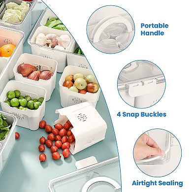 2-Pack Airtight 4-Compartment Fruit & Vegetable Storage Containers with 8 Removable Colanders