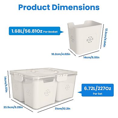2-Pack Airtight 4-Compartment Fruit & Vegetable Storage Containers with 8 Removable Colanders