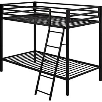 Twin over Twin Bunk Bed with Ladder Guardrail Heavy Duty Space-Saving Metal Frame Black