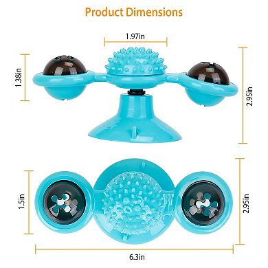 Windmill Cat Toy Interactive Turntable with Catnip, Light Ball, Tickle Brush & Wall Mount