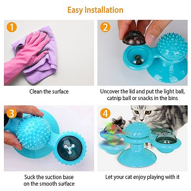 Windmill Cat Toy Interactive Turntable with Catnip, Light Ball, Tickle Brush & Wall Mount