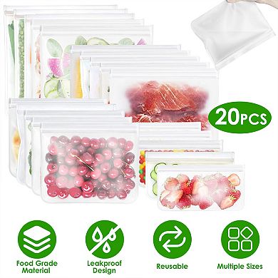20Pcs Reusable Food Storage Bags, Leakproof, BPA-Free, Freezer Safe, Sandwich & Snack Bags