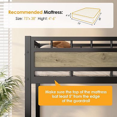 Loft Bed with Storage Stairs, Twin Size Metal Frame for Teens Maximize Room Space No Box Spring