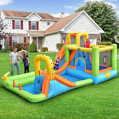 Costway Inflatable Water Slide Park Bounce House Splash Pool with 950W Blower
