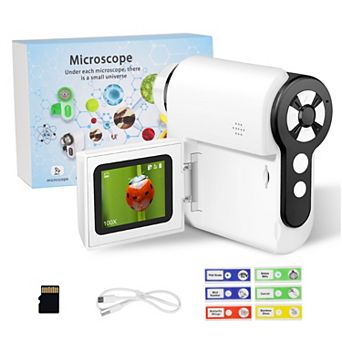 3-in-1 Kids Microscope, Telescope & Camera with LED Light, 6 Slides & 32GB Card