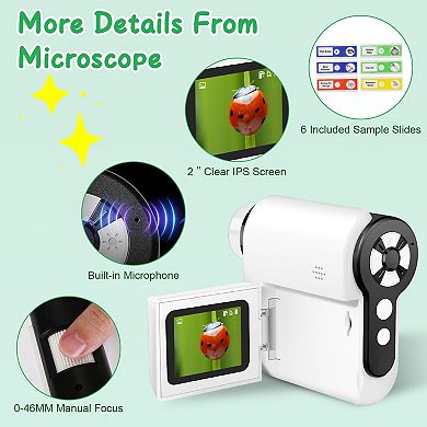 3-in-1 Kids Microscope, Telescope & Camera with LED Light, 6 Slides & 32GB Card