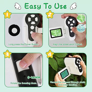 3-in-1 Kids Microscope, Telescope & Camera with LED Light, 6 Slides & 32GB Card