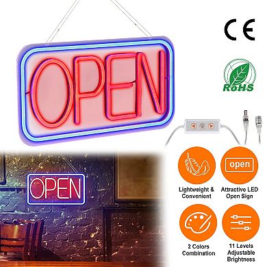 LED Open Sign 16.5x9.1in Neon Business Sign with 11 Brightness Levels, Adjustable Display