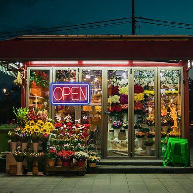 LED Open Sign 16.5x9.1in Neon Business Sign with 11 Brightness Levels, Adjustable Display