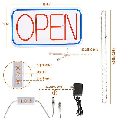 LED Open Sign 16.5x9.1in Neon Business Sign with 11 Brightness Levels, Adjustable Display
