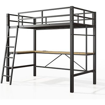 Loft Bed with L-Desk Charging Station All-in-One Space-Saving Solution for Small Rooms