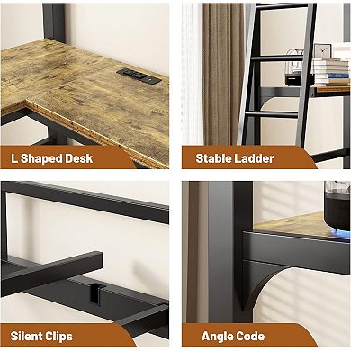 Loft Bed with L-Desk Charging Station All-in-One Space-Saving Solution for Small Rooms