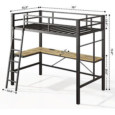 Loft Bed with L-Desk Charging Station All-in-One Space-Saving Solution for Small Rooms
