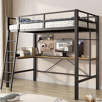 Loft Bed with L-Desk Charging Station All-in-One Space-Saving Solution for Small Rooms