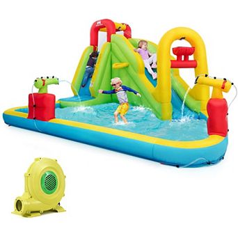 Costway Inflatable Water Slide Kids Splash Pool Bounce House with 735W Blower