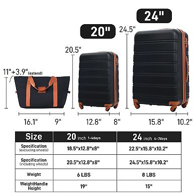 3-Piece Hardside Spinner Luggage Set with Bag