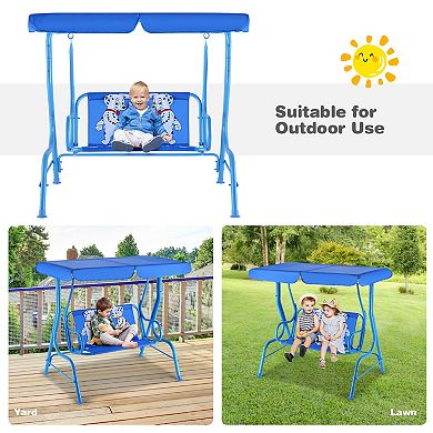2-Seat Outdoor Kids Patio Swing Bench with Canopy