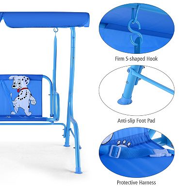 2-Seat Outdoor Kids Patio Swing Bench with Canopy
