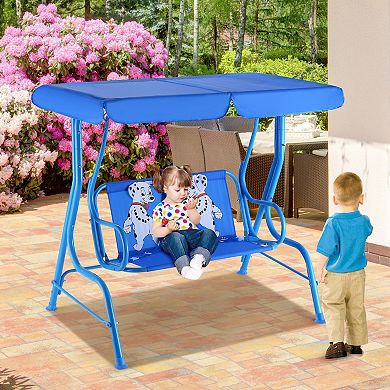 2-Seat Outdoor Kids Patio Swing Bench with Canopy