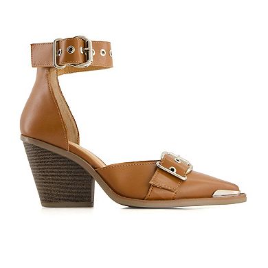 Andrea Women's Pointed Toe Riveted Ankle Strap Pumps 90660