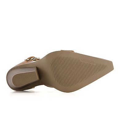 Andrea Women's Pointed Toe Riveted Ankle Strap Pumps 90660