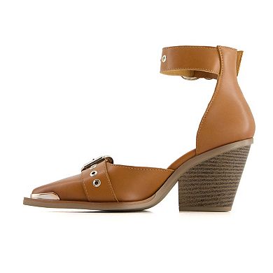 Andrea Women's Pointed Toe Riveted Ankle Strap Pumps 90660