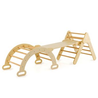 5-in-1 Wooden Kids Climber Set with Triangle Arch Ramp - Natural