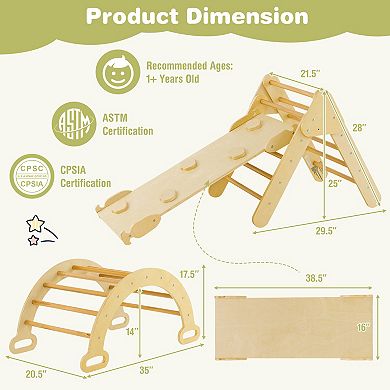 5-in-1 Wooden Kids Climber Set with Triangle Arch Ramp - Natural