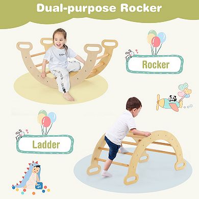 5-in-1 Wooden Kids Climber Set with Triangle Arch Ramp - Natural