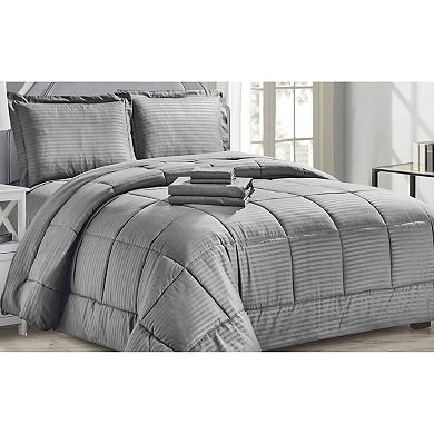 Embossed Dobby Stripe 100% Polyester Microfiber 8-Piece Comforter Set