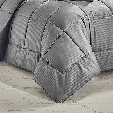 Embossed Dobby Stripe 100% Polyester Microfiber 8-Piece Comforter Set