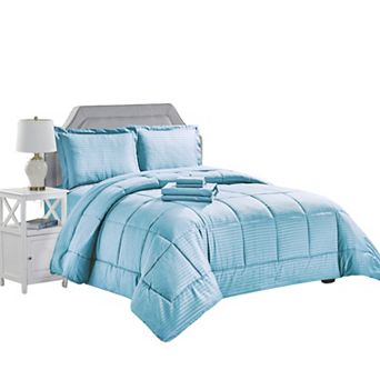 Embossed Dobby Stripe 100% Polyester Microfiber 8 pc Comforter Set