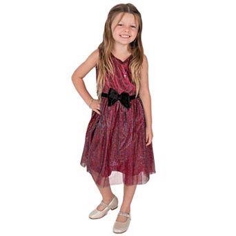 Little Girl's Shimmery Overlay Bow Dress