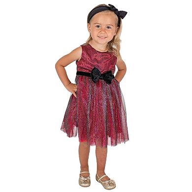 Little Girl's Shimmery Overlay Bow Dress
