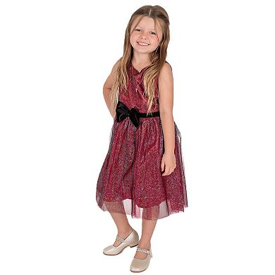 Little Girl's Shimmery Overlay Bow Dress