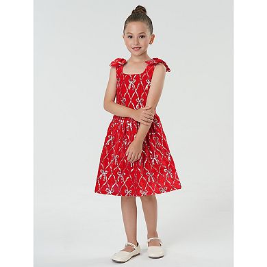 2Bunnies Girls’ Red Velvet Sequin Bow Pattern Holiday Dress