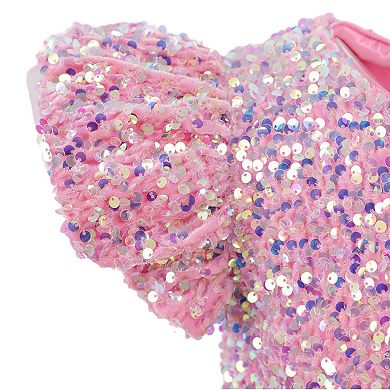 Girls' Velvet Sequin Flutter Sleeve Drop Waist Dress