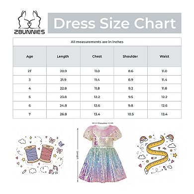 2Bunnies Girls’ Ombre Sequin Puff Sleeve Fit and Flare Party Dress