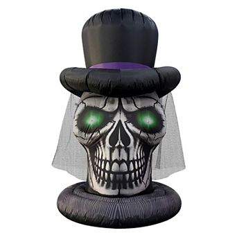 GOOSH 6FT Inflatable Skull with Top Hat Light-Up Halloween Yard Decoration