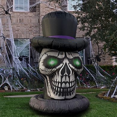 GOOSH 6FT Inflatable Skull with Top Hat Light-Up Halloween Yard Decoration