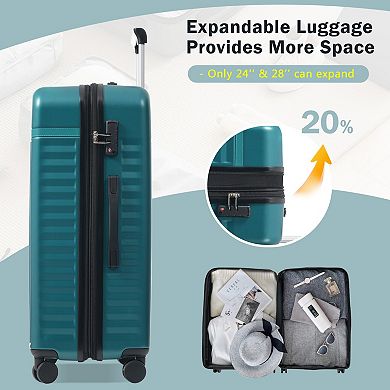 Luggage Set of 3 Spinner Wheels with USB Port and Handle Bag