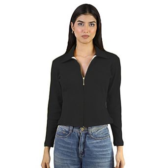 Artyska Women’s Ribbed Zip-Up Collared Long Sleeve Top